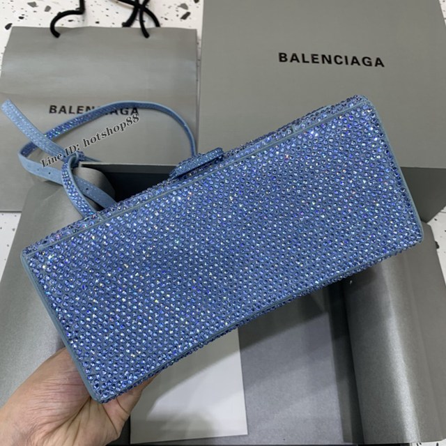 Balenciaga專櫃爆款Hourglass巴黎世家磨砂淺藍全鑽沙漏包 fyj1926